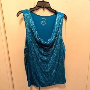 Inc. turquoise sequin sleeveless cowl neck top